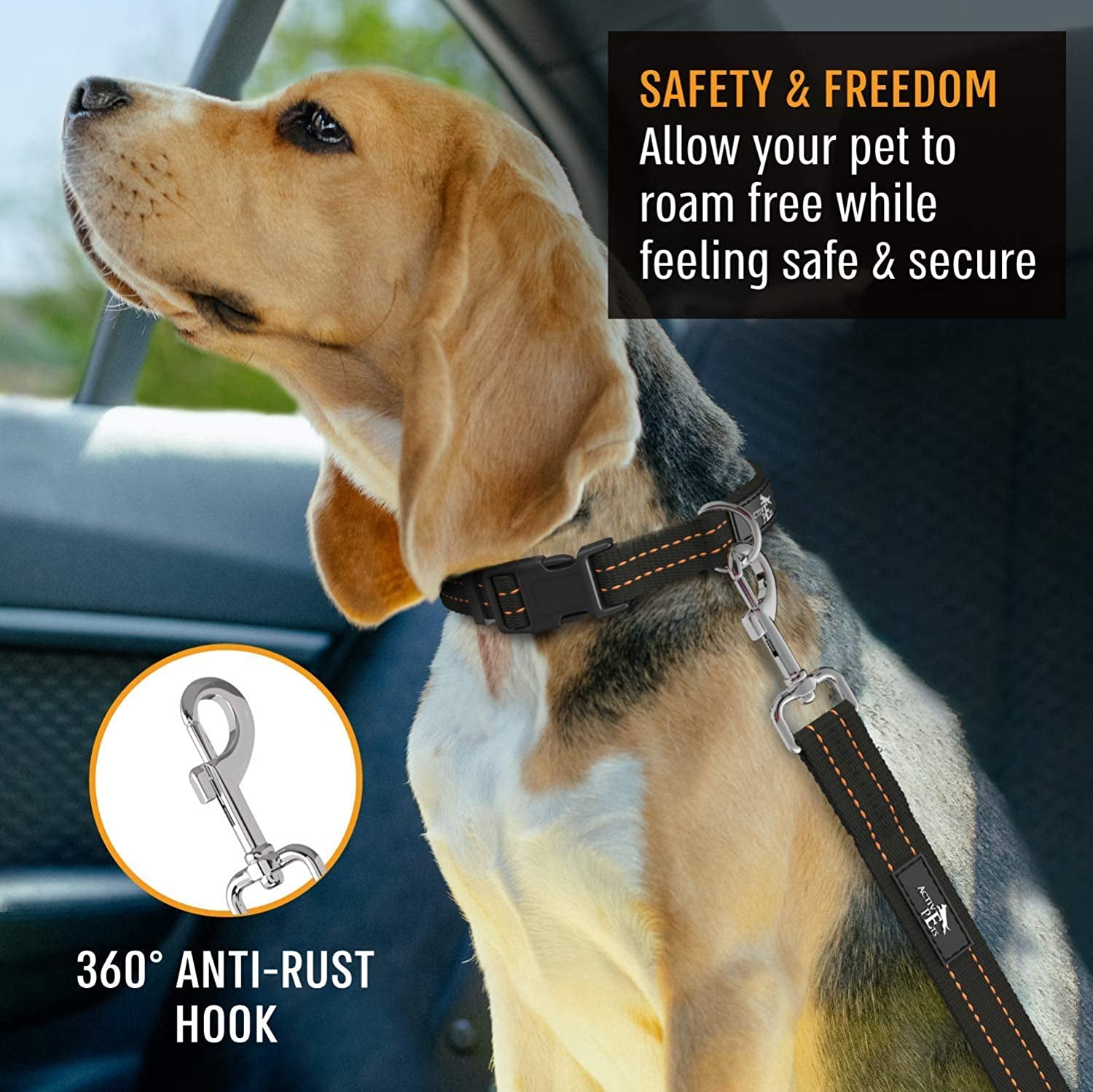 Orange Car Seat Belt for Dogs, Attaches to Harness & Collar, Adjustable 18" - 24" Travel Restraint System Fits Small - Large Pups for Safety & Comfort, Essential Pet Supplies & Accessories