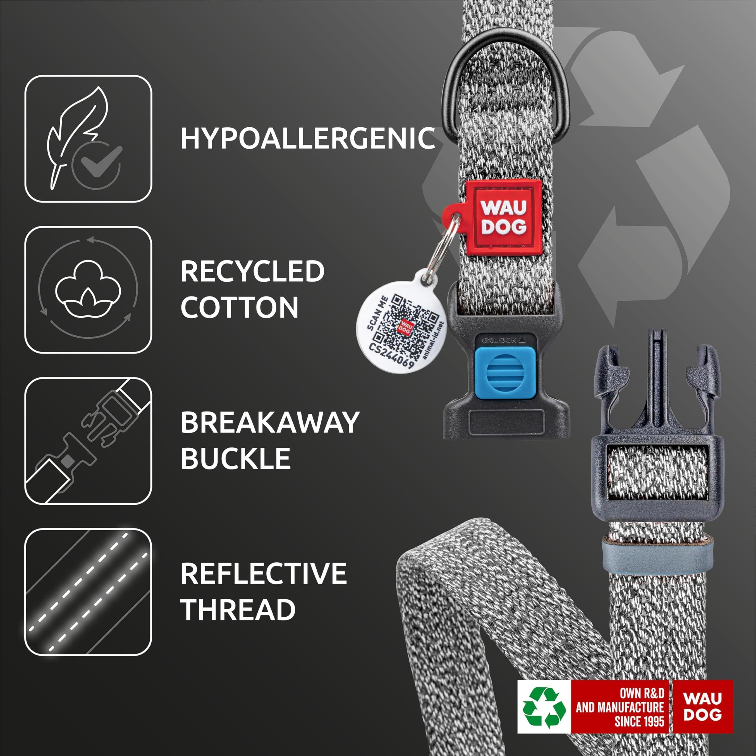 Reflective Cotton Dog Collar 10-16 Inch Neck X 4/5 Inch Wide Eco Friendly Alt to Nylon Collar for Small Medium and Large Dogs Pet Collar with QR ID Tag Puppy Collar for Large Breed Dogs Adjustable Male Female Dog Collar