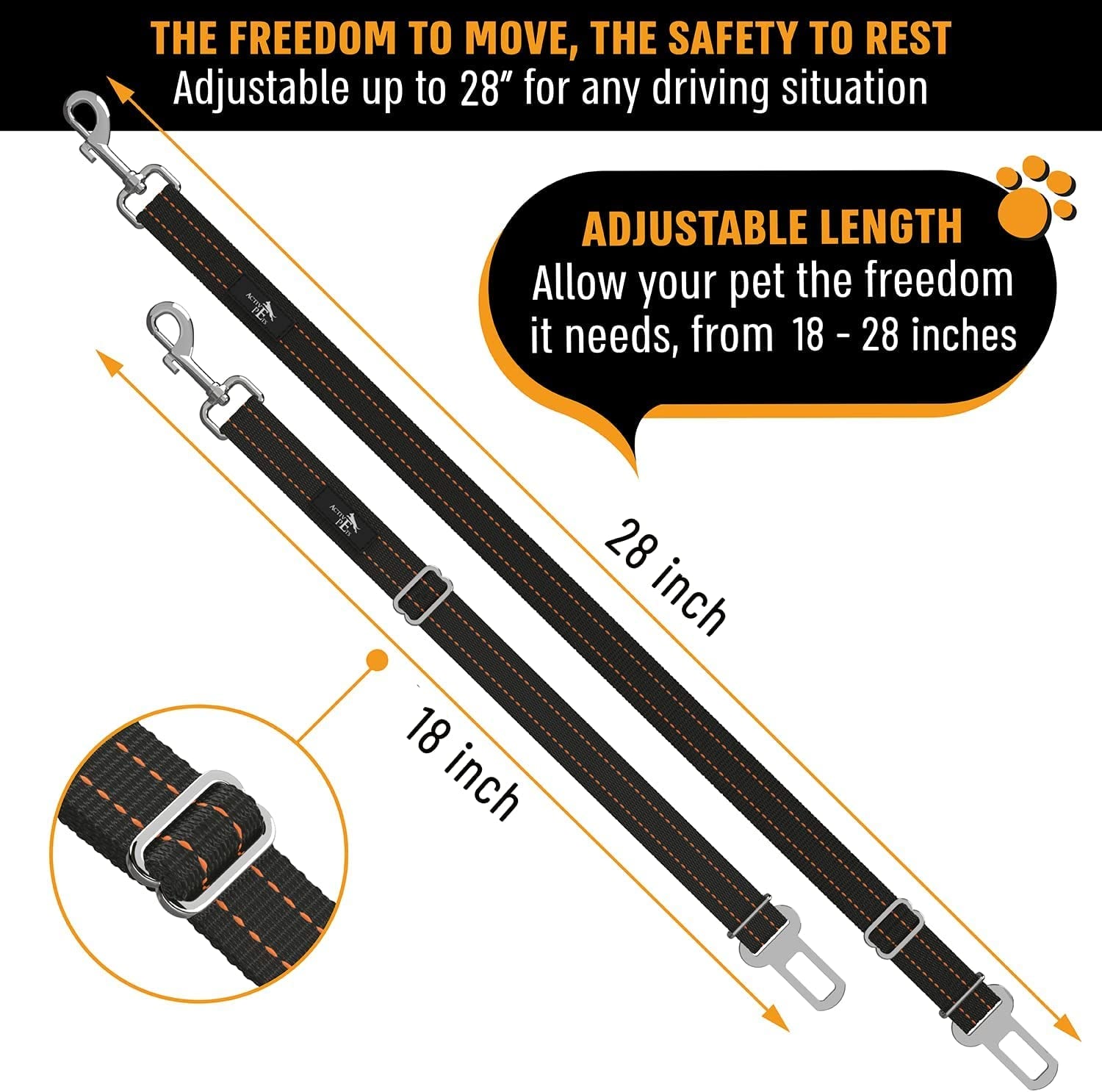 Orange Car Seat Belt for Dogs, Attaches to Harness & Collar, Adjustable 18" - 24" Travel Restraint System Fits Small - Large Pups for Safety & Comfort, Essential Pet Supplies & Accessories