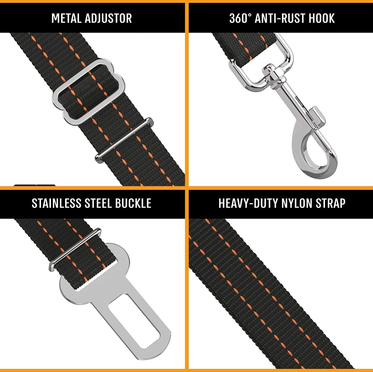 Orange Car Seat Belt for Dogs, Attaches to Harness & Collar, Adjustable 18" - 24" Travel Restraint System Fits Small - Large Pups for Safety & Comfort, Essential Pet Supplies & Accessories