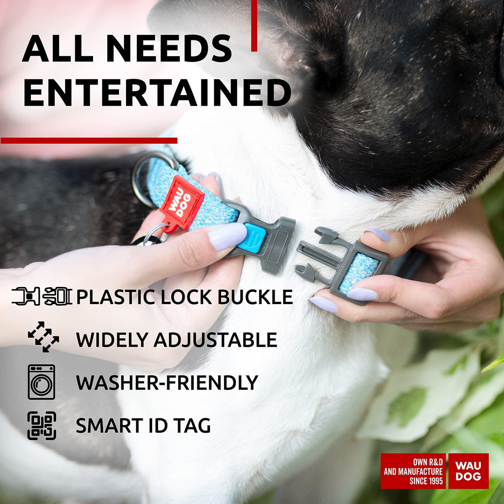 Blue Reflective Cotton Dog Collar Eco Friendly for Medium Dogs 10 -16 Inch Neck