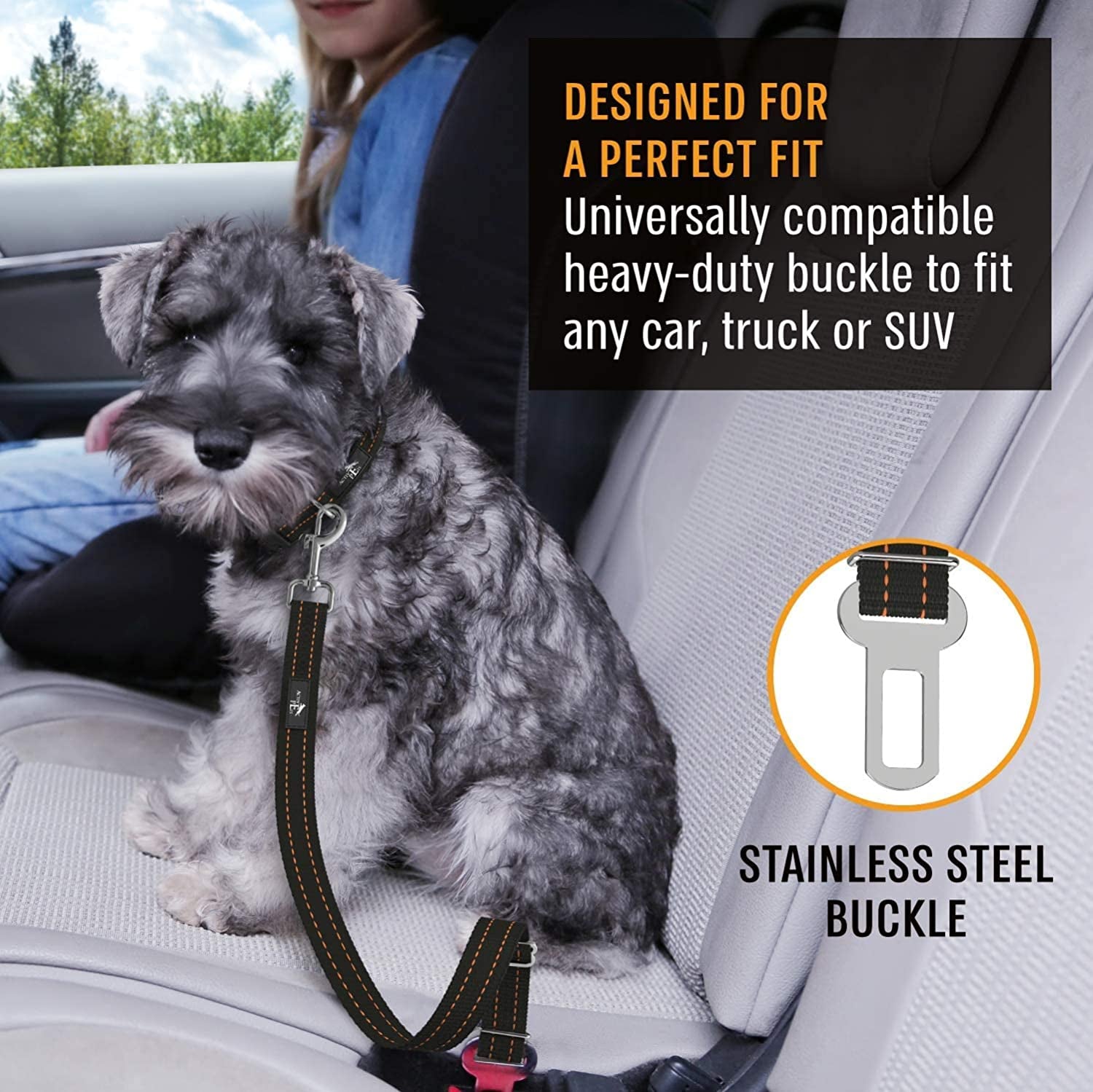 Orange Car Seat Belt for Dogs, Attaches to Harness & Collar, Adjustable 18" - 24" Travel Restraint System Fits Small - Large Pups for Safety & Comfort, Essential Pet Supplies & Accessories
