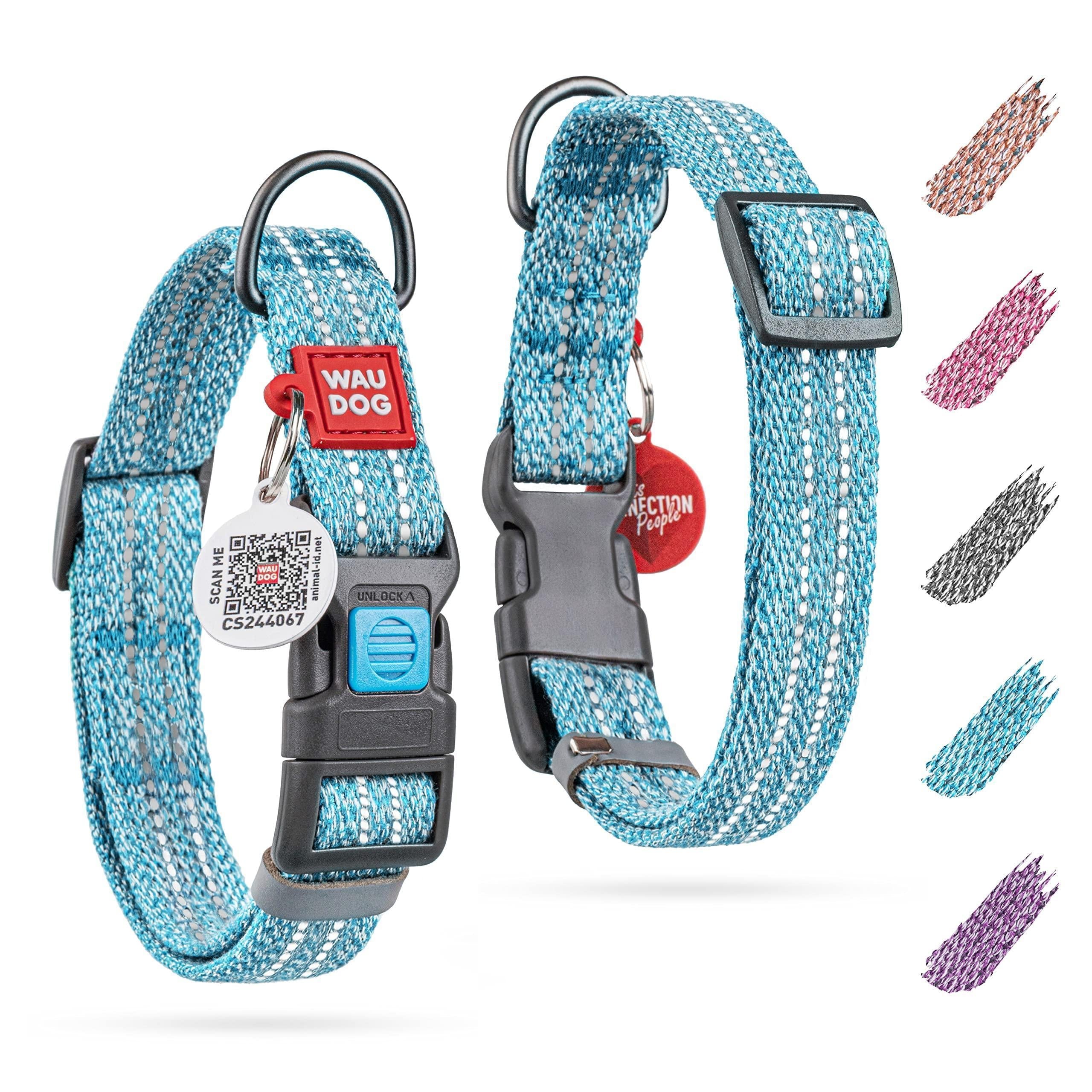 Blue Reflective Cotton Dog Collar Eco Friendly for Medium Dogs 10 -16 Inch Neck