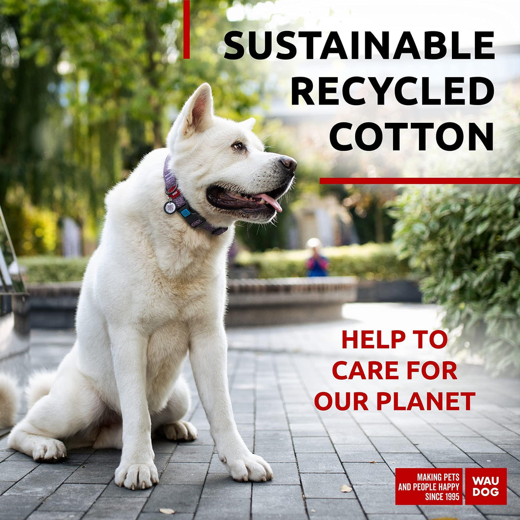 WAUDOG Reflective Cotton Dog Collar Eco Friendly Alt to Nylon Collar for Small Medium and Large Dogs Pet Collar with QR ID Tag Puppy Collar for Large Breed Dogs Adjustable Male Female Dog Collar